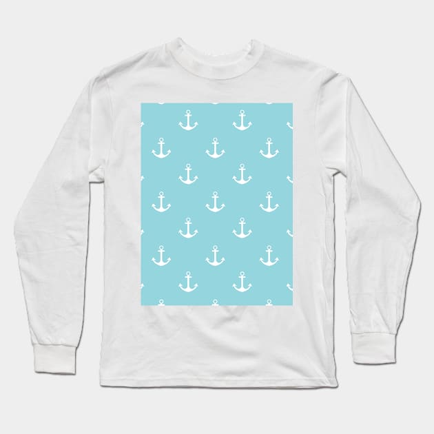 Blue Nautical Anchor Print Long Sleeve T-Shirt by NewburyBoutique